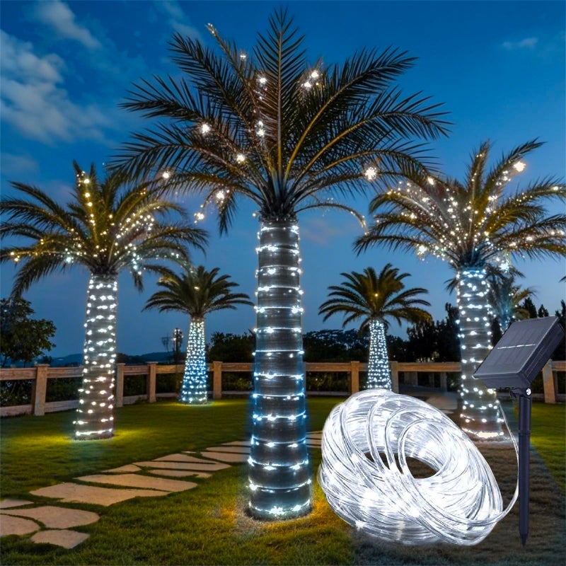 Honche Solar Rope Light 33FT 100L IP65 Weatherproof Outdoor LED Copper Fairy String Tube Lights for Party Garden Porch Yard Home Wedding Vacation New Year Holiday Decoration Lighting(Cool White) - Image 1